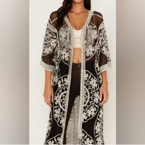 Raj Western Black White‎ Lace Sheer Kimono One Size